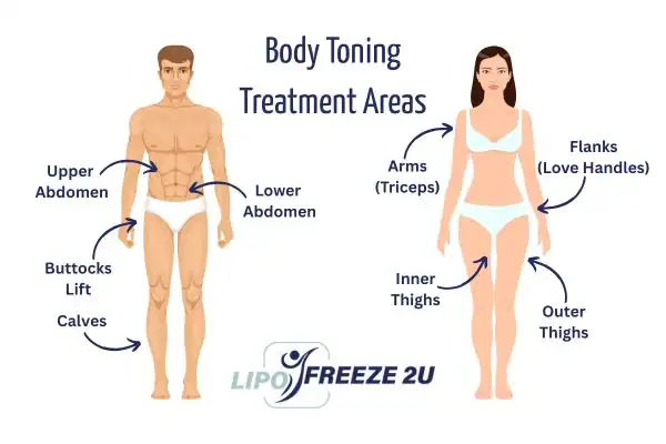 Graphic showing where you can have Body toning Treatment Uxbridge on your body
